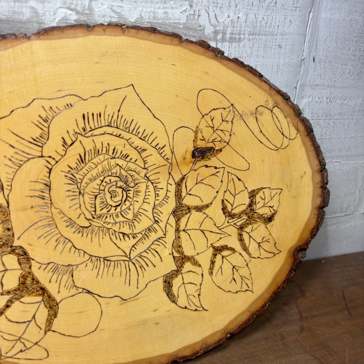 Handmade Wooden Rose Burn Art