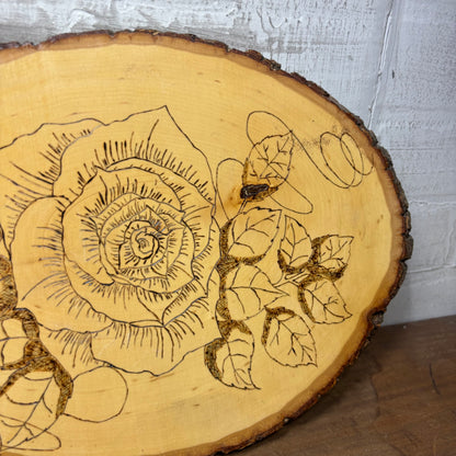 Handmade Wooden Rose Burn Art