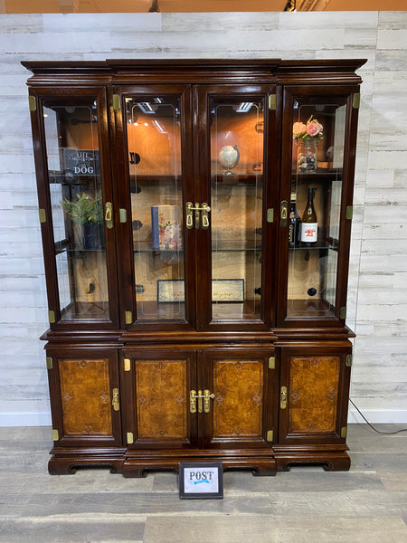 Universal Furniture Mahogany & Burled Ashwood Asian Breakfront China Cabinet