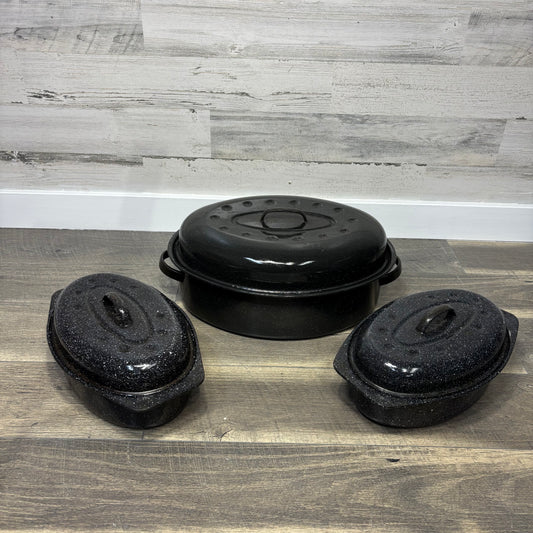 Speckled Enameled Ware Oven Roaster Set Of 3