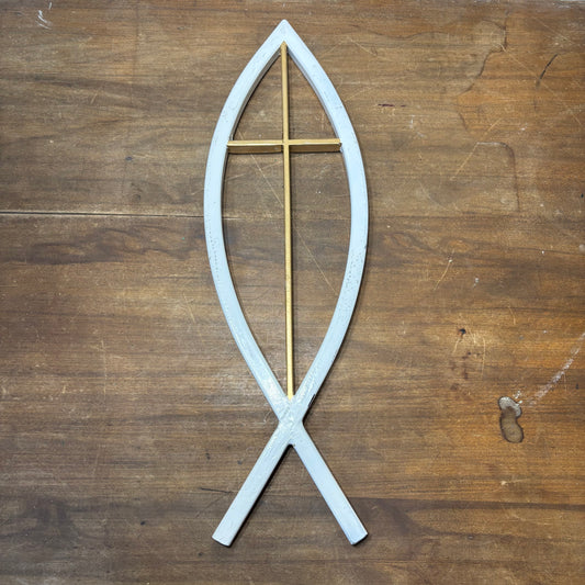 White Metal Ichthys Jesus Fish Wall Decor