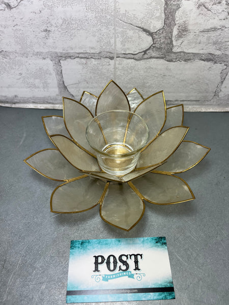 White Lotus Flower Candle Holder In Capiz Shell