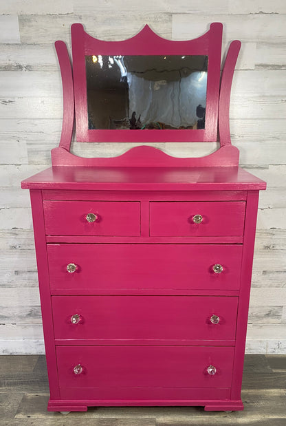 Hot Pink Antique Dresser W/ Mirror