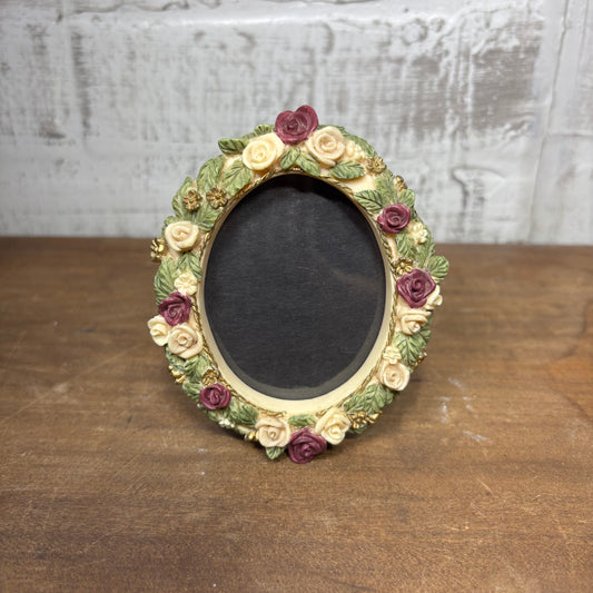 Vintage 3D Multicolor Floral Oval Photo Frame