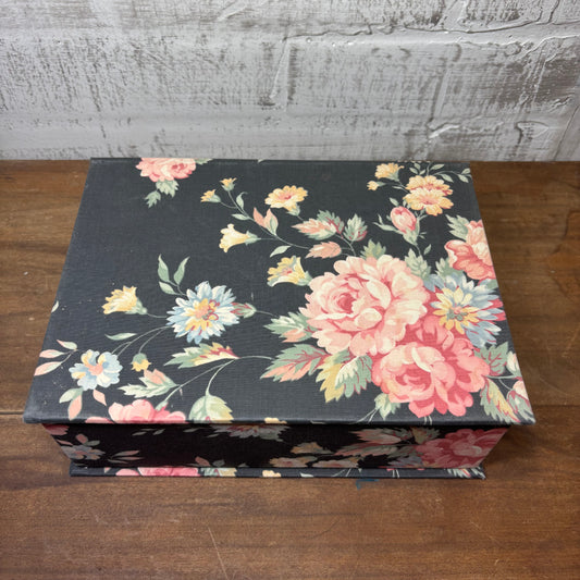 Vintage Floral Cloth Covered Jewelry/ Make Up Box