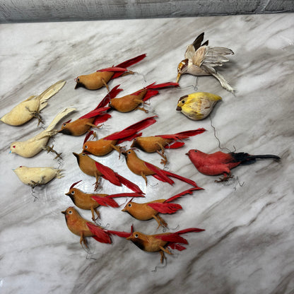 Vintage and Antique Feathered and Flocked Bird Ornament Lot