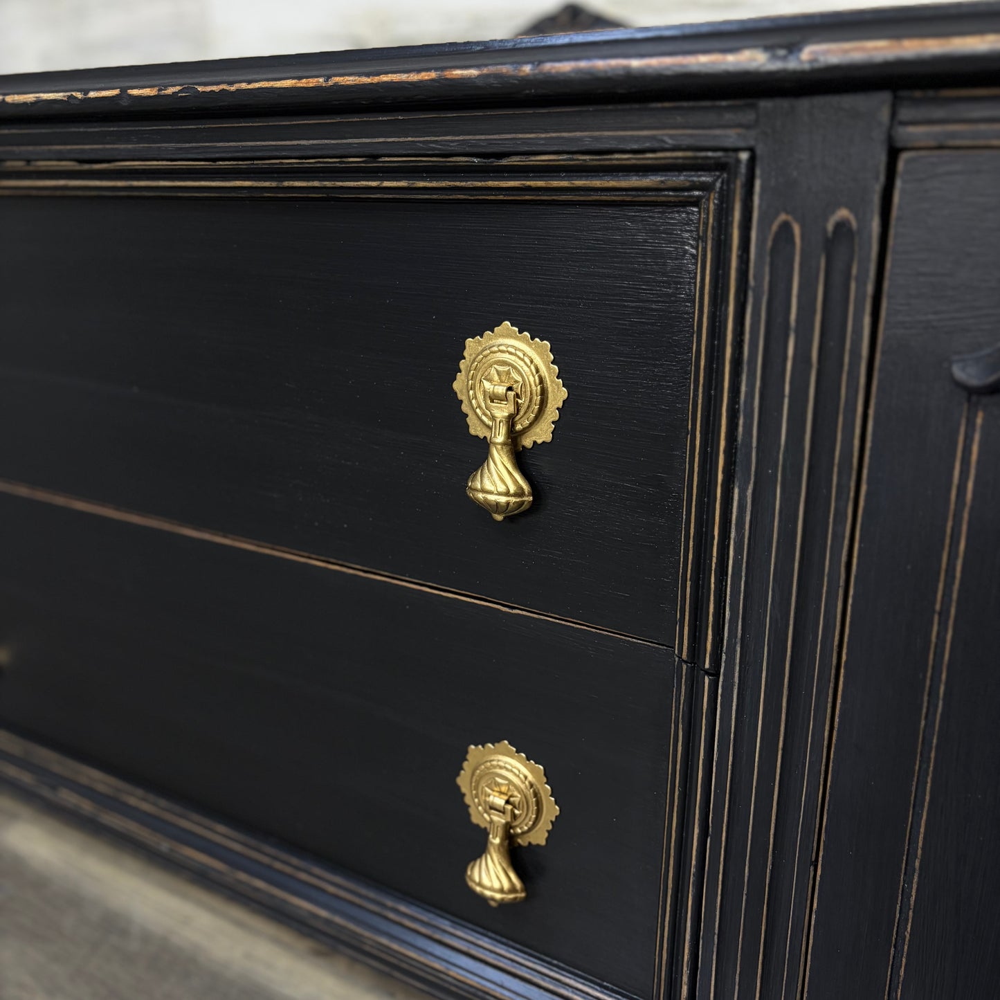 Low Antique Black Buffet
