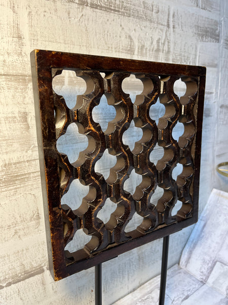 Rustic Geometric Wood And Metal Sculpture