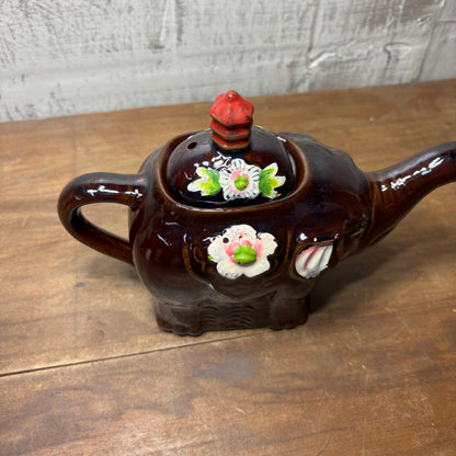 Vintage Japanese Brown W/Flowers Elephant Teapot