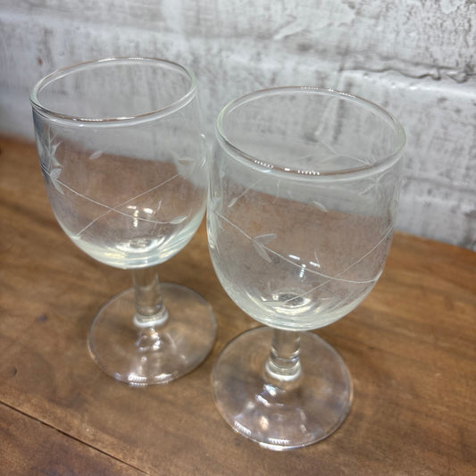 Vintage Etched Wine Glass Set Of Two