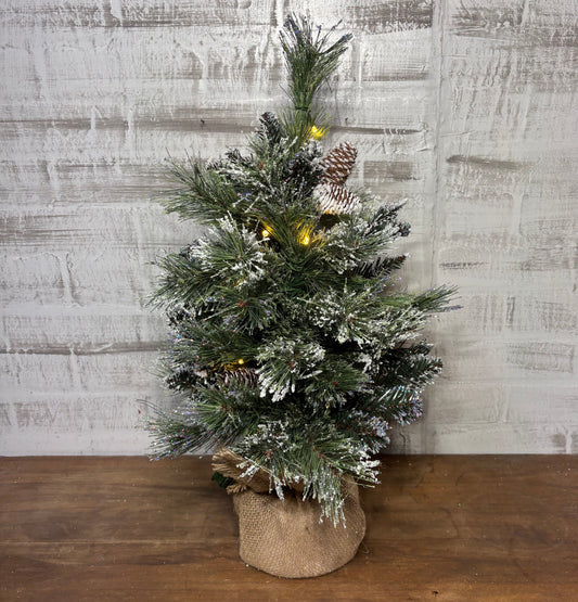 Mini Flocked Artificial Christmas Tree W/ Pinecones And Lights