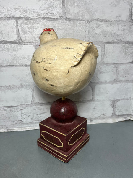 Hand Carved Barnyard Chicken Statue