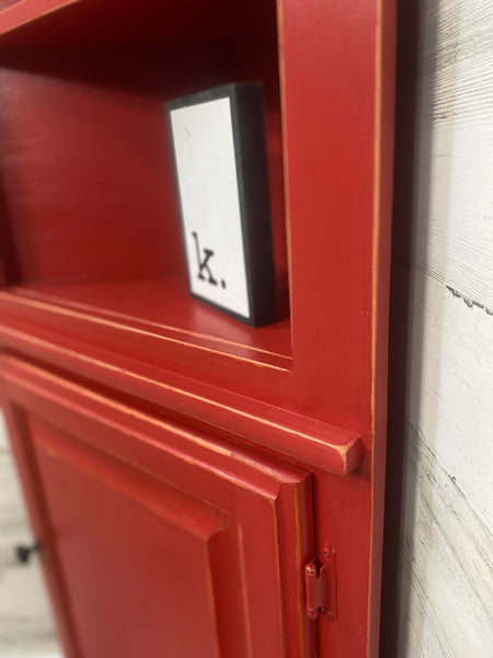 Farmhouse Red Corner Hutch Cabinet Shelf