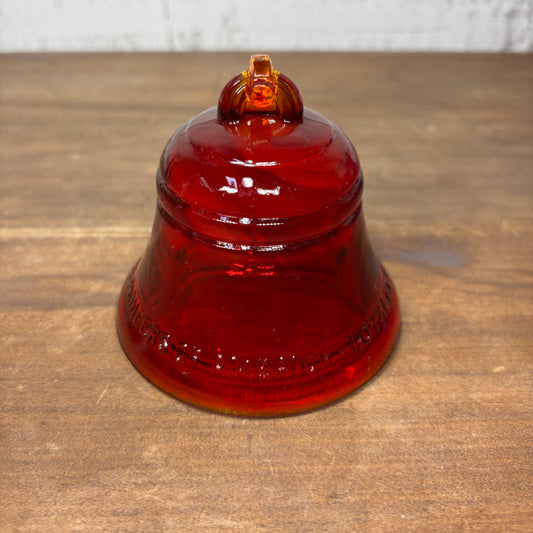 Vintage Ruby Red Glass Bell Paperweight Telephone Pioneers of America