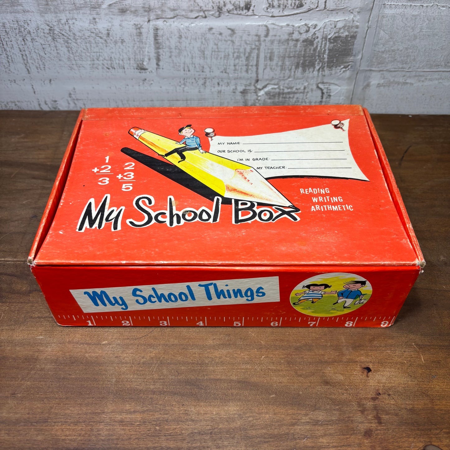 Vintage "My School Box" Orange Pencil Box Collectible