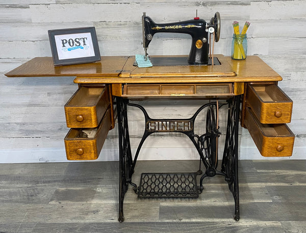 Antique Singer Sewing Machine & Desk