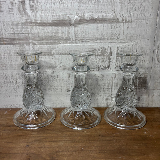 Three Clear Glass Candle Holders