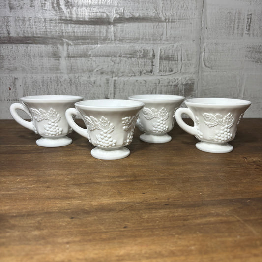 Vintage White Milk Glass Indiana Colony Harvest Grape Pedestal Tea Cups