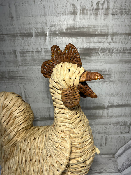 Vintage Wicker Rooster Figurine