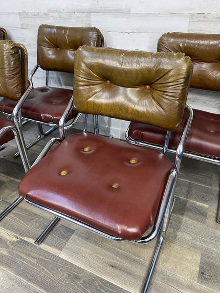 Vintage Mid Century Chrome & Vinyl Chairs Set Of 6