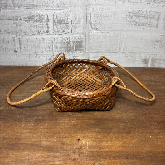 Mid Century Rattan Basket W/ Handles