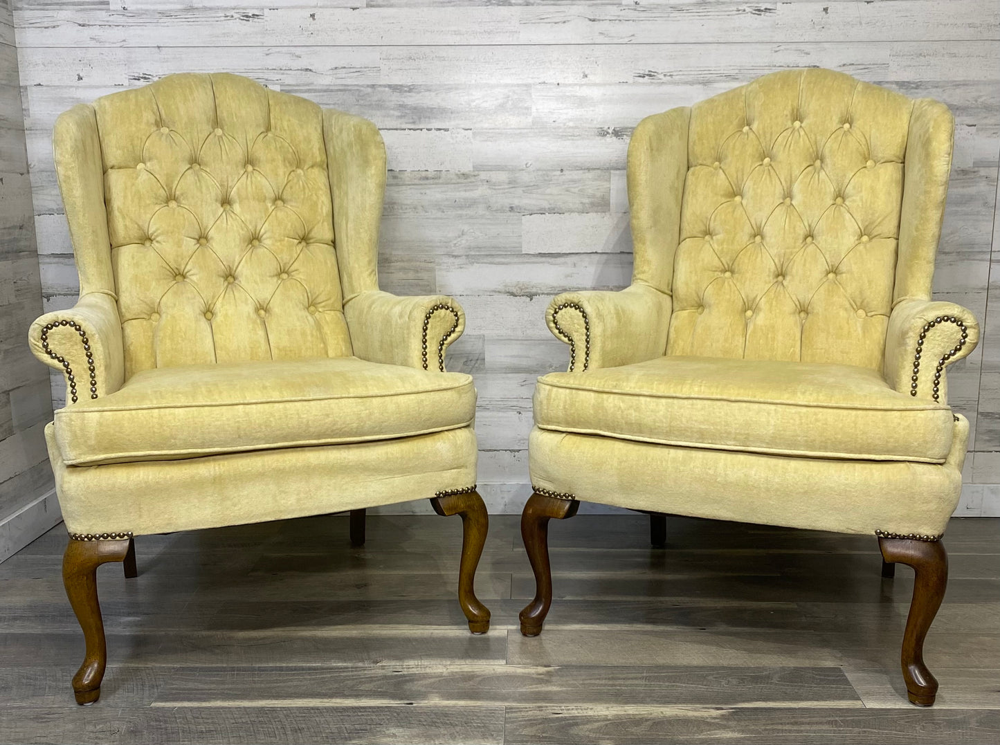 Set Of 2 Wingback Yellow Chairs