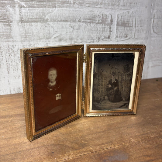 Vintage Bi-Fold Gold Picture Frame