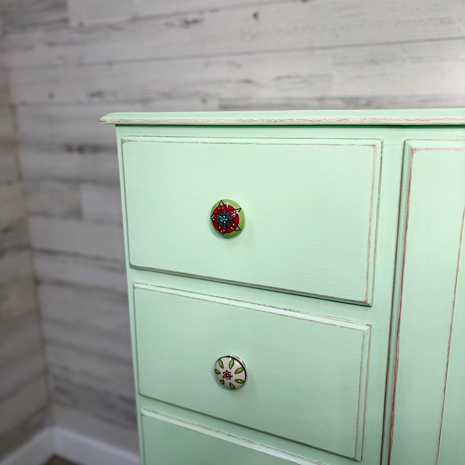 Refinished Mint Green Armoire Dresser with Closet Cabinet