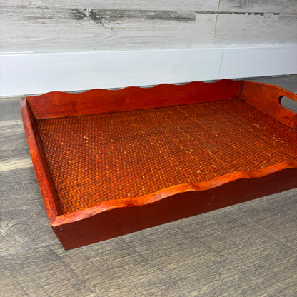 Vintage Rattan Orange/ Red Tray