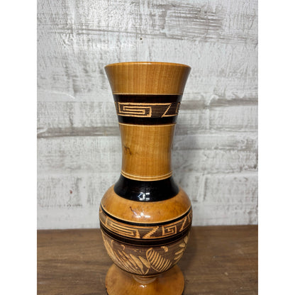 Carved Etched Floral Wooden Vase
