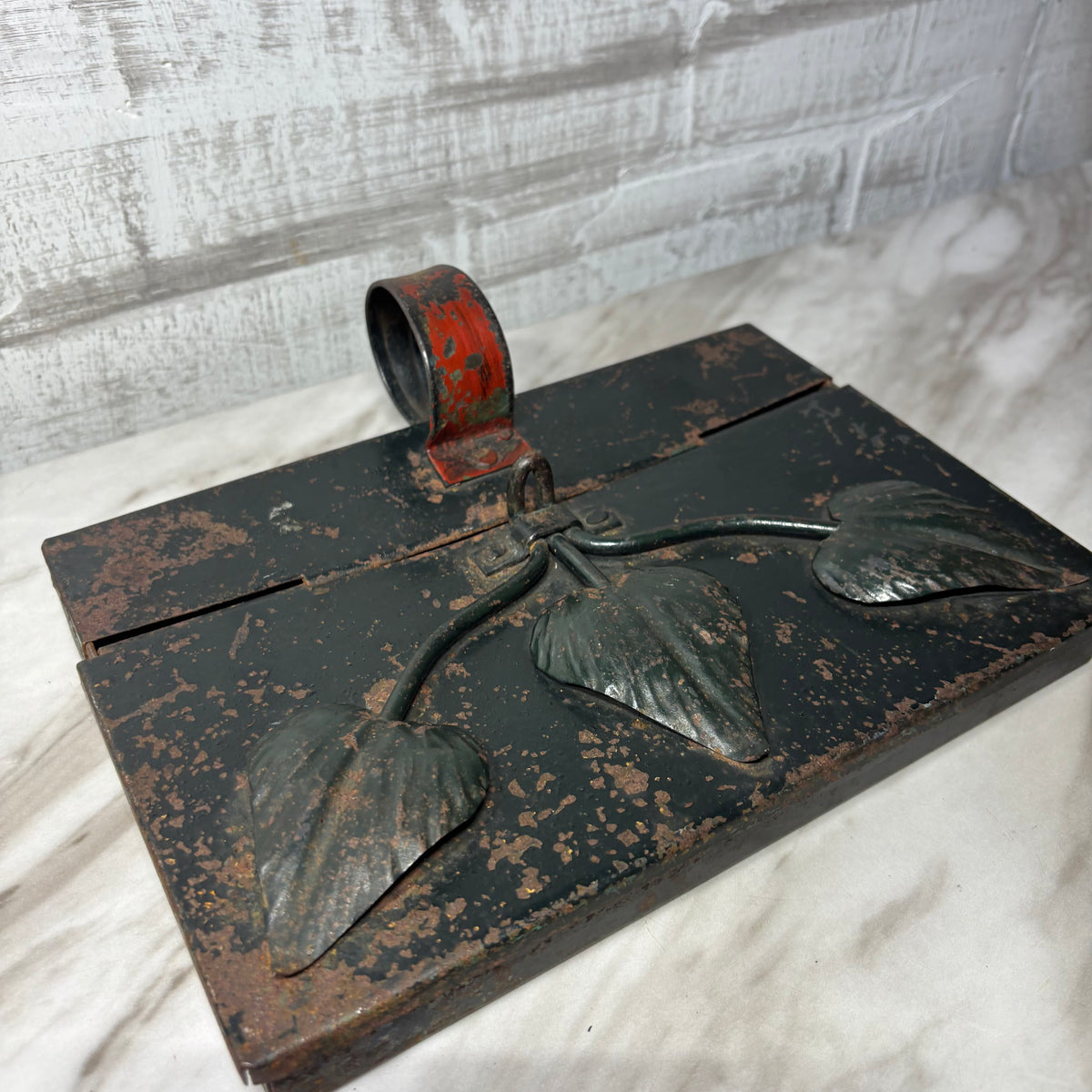 Vintage Metal Crumb Caddy or Wall Pocket with Leaf Design