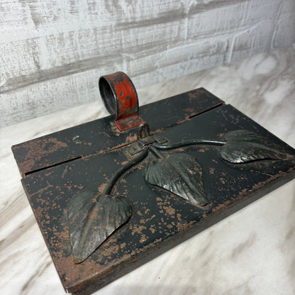 Vintage Metal Crumb Caddy or Wall Pocket with Leaf Design