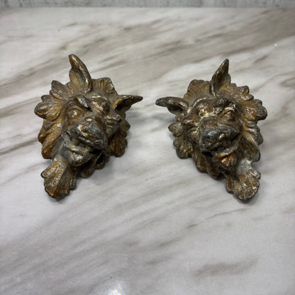 Vintage Brass Lion Head Drawer Pulls