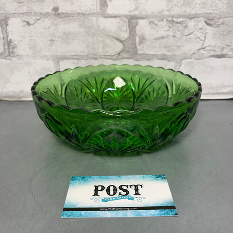 Vintage Anchor Hawking Scalloped Rim Green Glass Bowl