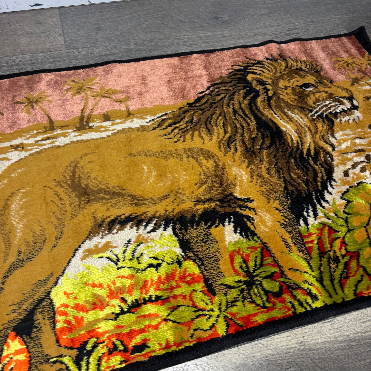 Vintage Italian Velvet Lion Tapestry