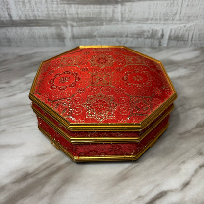 Vintage Octagon Red Velvet Music Jewelry Box
