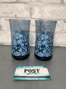 Libbey “Oriental” Blue With Flowers Drinking Glasses Set Of Two