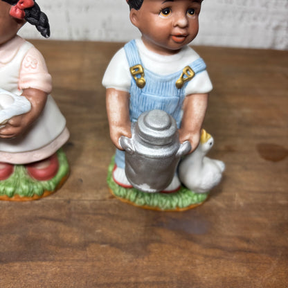Vintage Home Interiors “Double Blessings” Boy And Duck Girl And Chicken Figurines