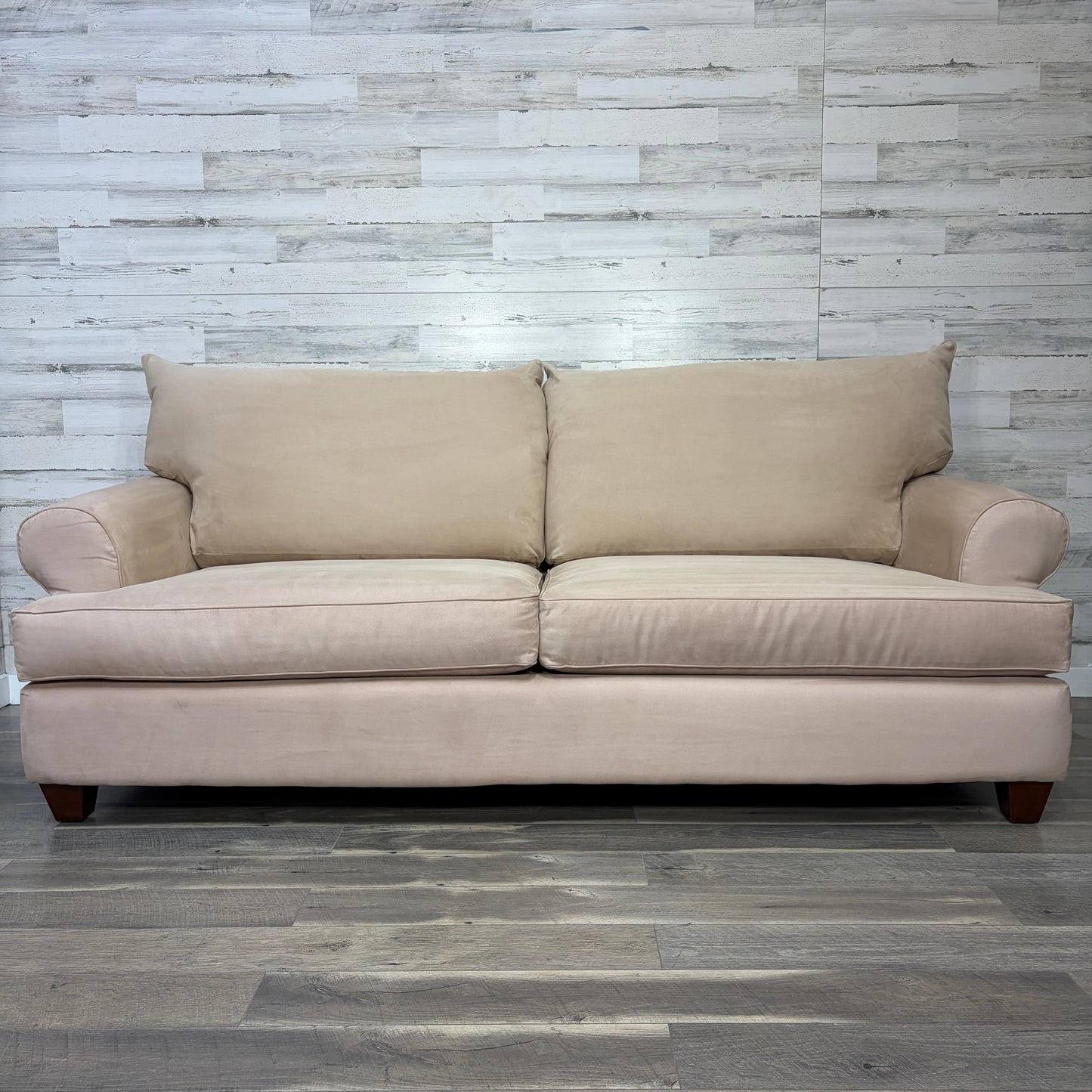 Beige Microsuede Sofa Couch