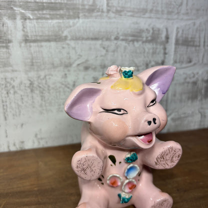 Vintage Porcelain Piggy Bank W/ Small Roses- No Stopper