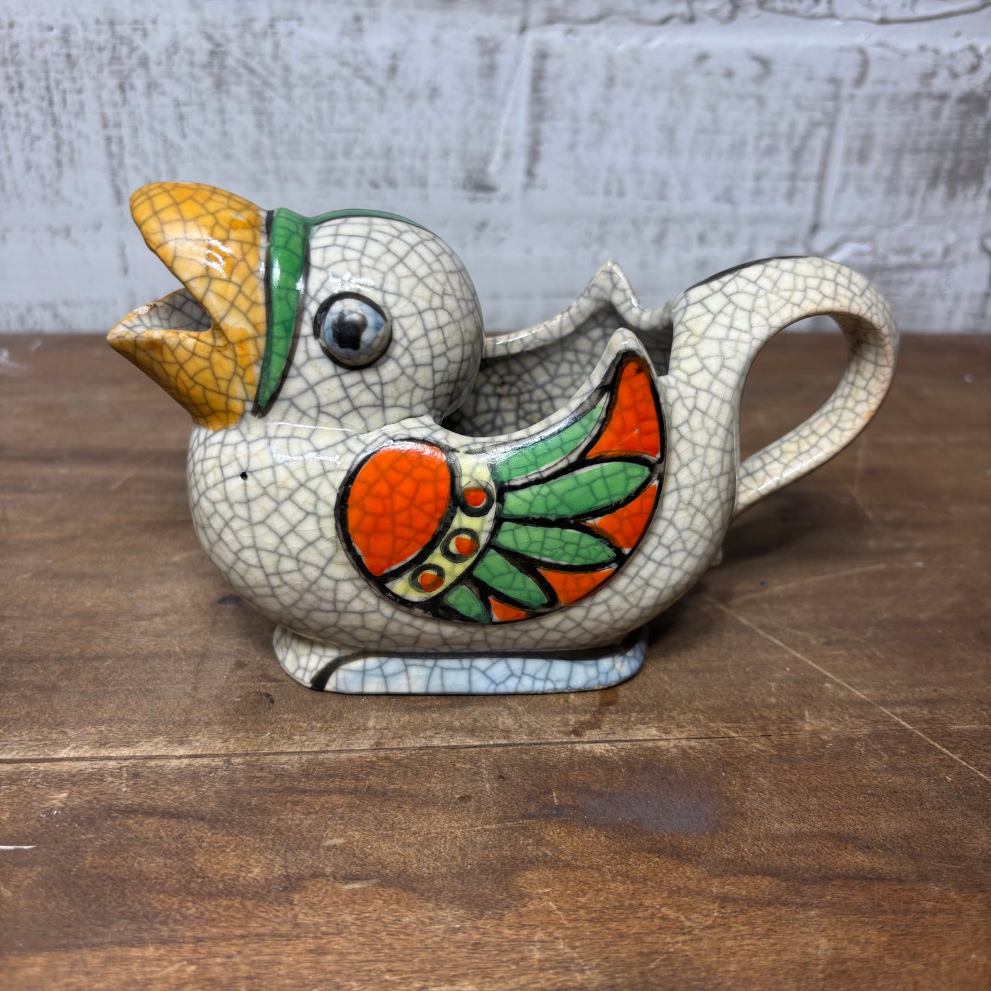 Vintage Crackle Songbird Creamer Pitcher