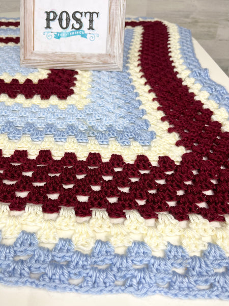 Lavender Maroon White Crochet Blanket