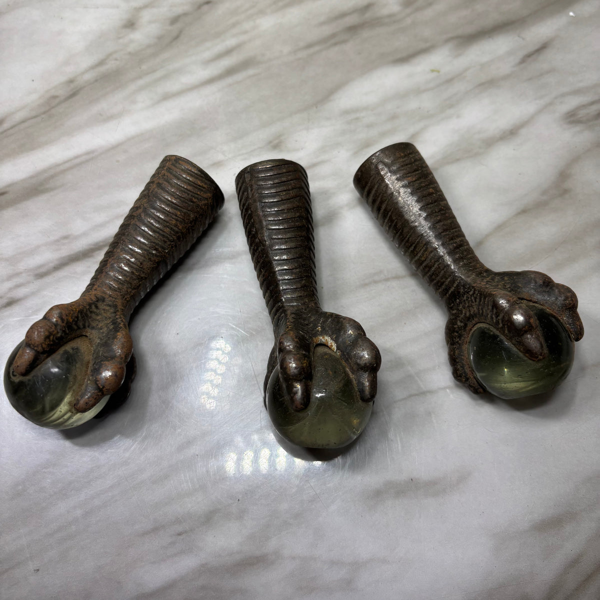 Antique Claw Foot Cast Iron Metal Glass Ball Table Feet Set Of 3
