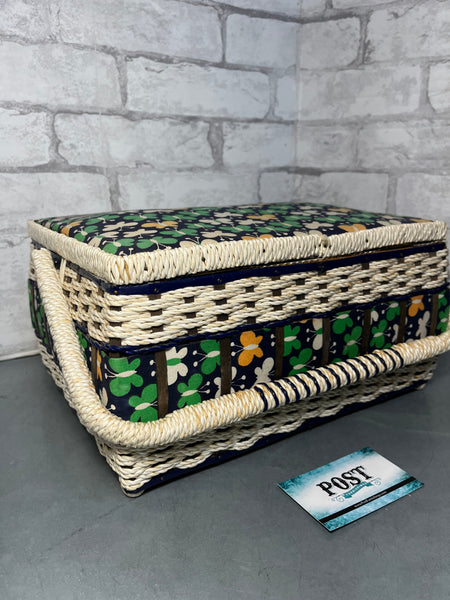 Vintage Butterfly Wicker Woven Sewing Basket