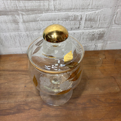 Mid Century Gold Leaf Etched Glass Candy Dish