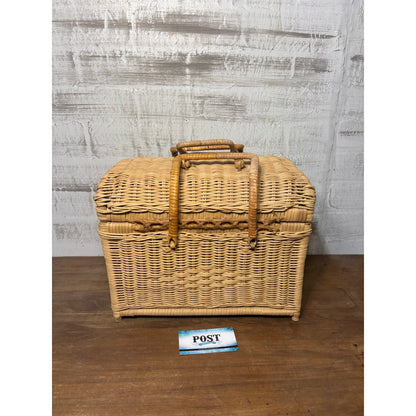 Vintage Wicker Rattan Picnic Basket Handles