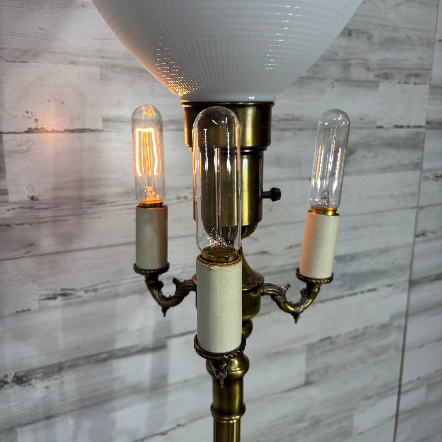 Vintage Four Light Torchiere Milk Glass Floor Lamp