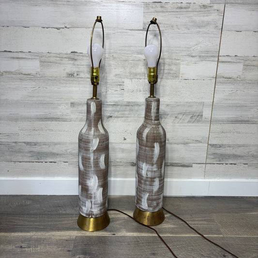 Vintage Design Technics Style Textured Ceramic Table Lamp Set