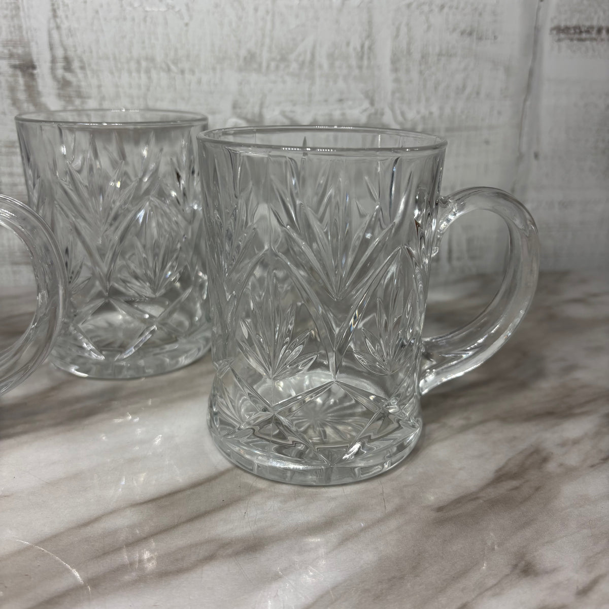 Vintage Paul Sebastian Clear Glass Mugs with Starburst Design
