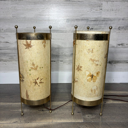 Mid Century Leaf Butterfly Deadstock Cylinder Lamp Set Of Two